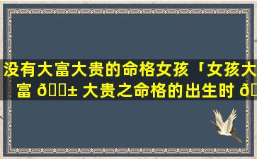 没有大富大贵的命格女孩「女孩大富 🐱 大贵之命格的出生时 🌲 辰」